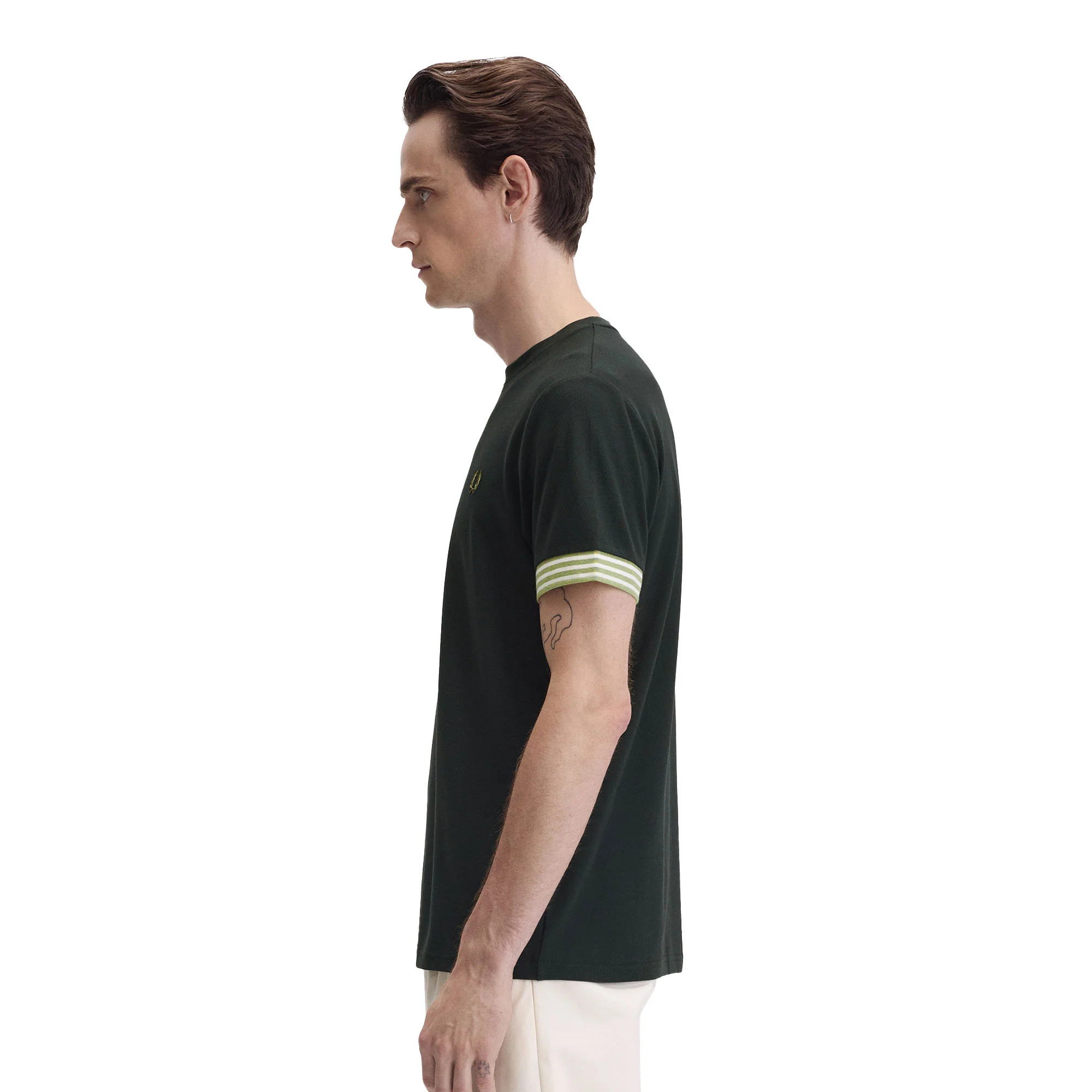 Fred Perry Striped Cuff T-Shirt Night Green - Image 2