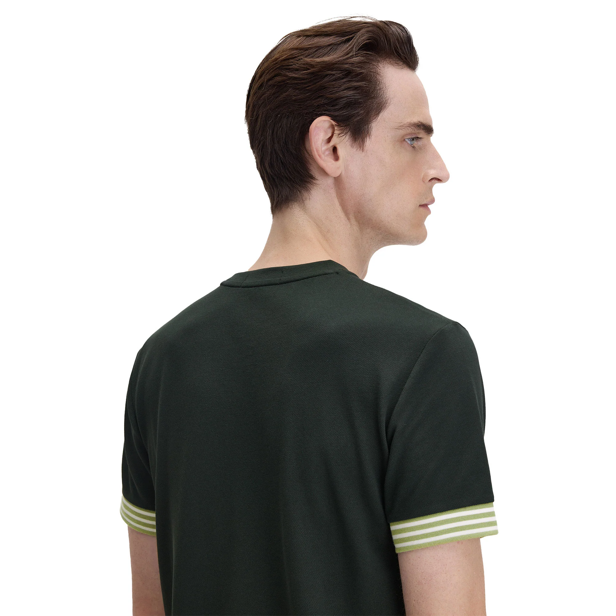 Fred Perry Striped Cuff T-Shirt Night Green - Image 4