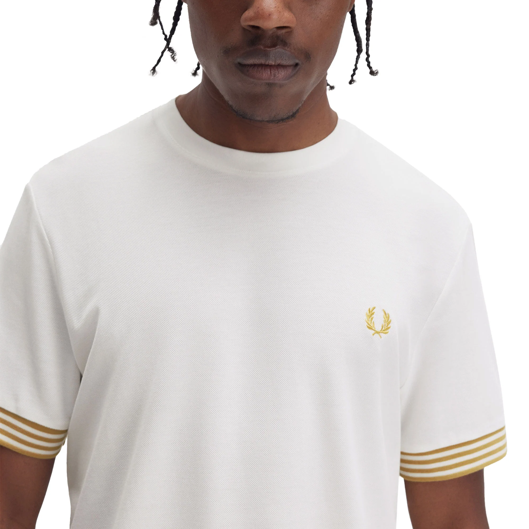 Fred Perry Striped Cuff T-Shirt Snow White - Image 3