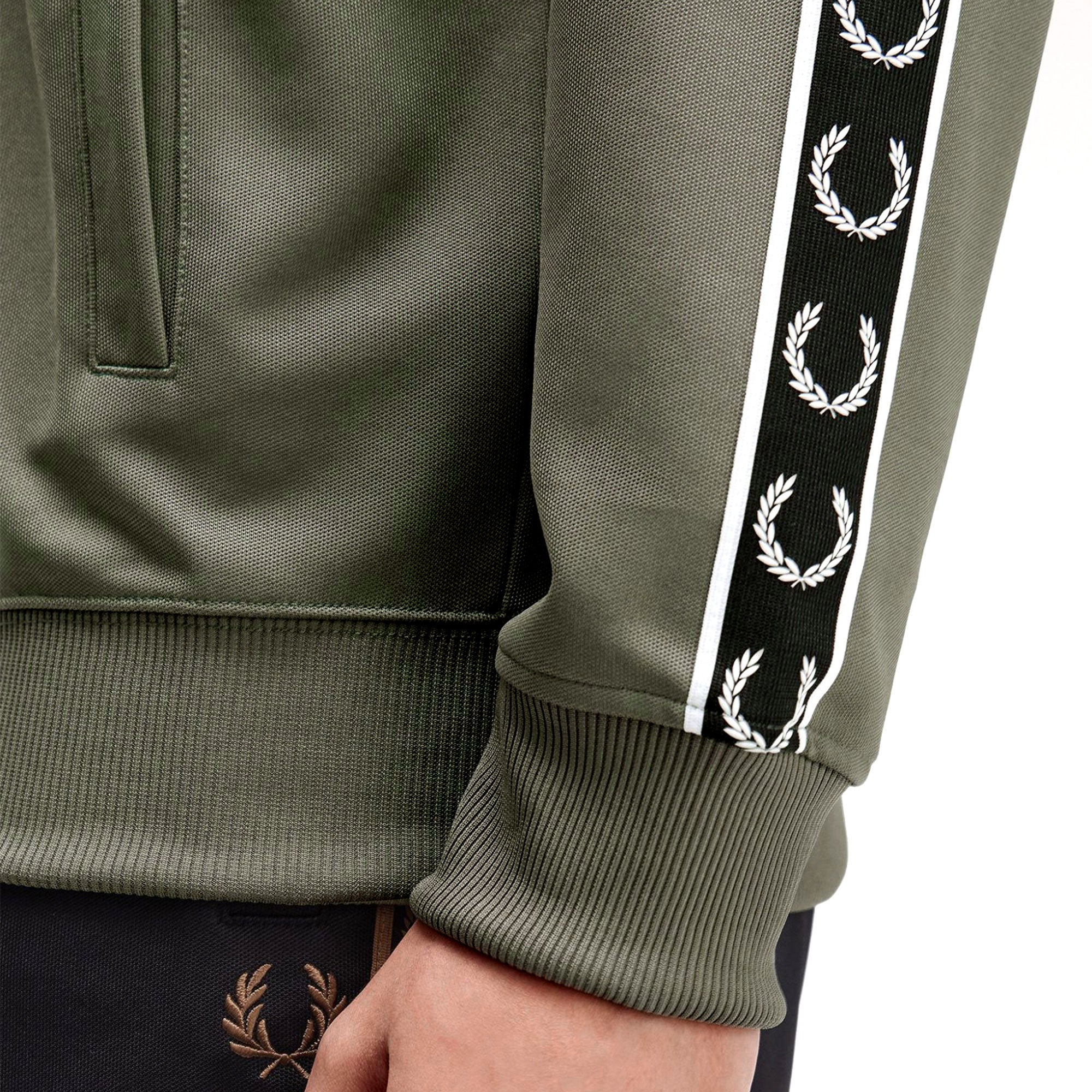 Fred Perry Taped Track Jacket Laurel Wreath Green/Black - Image 3