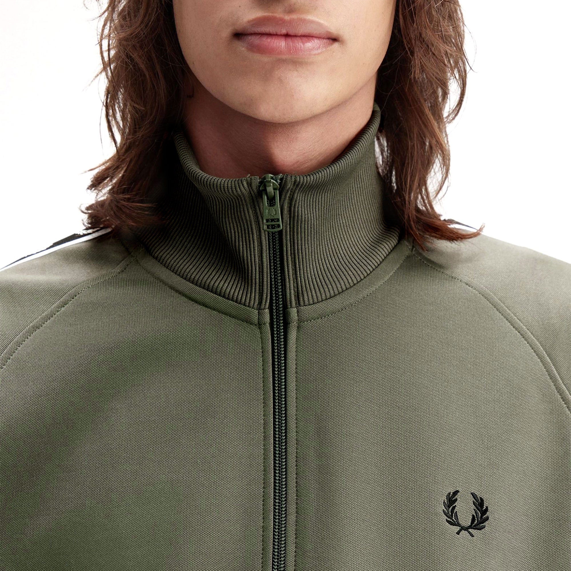 Fred Perry Taped Track Jacket Laurel Wreath Green/Black - Image 4