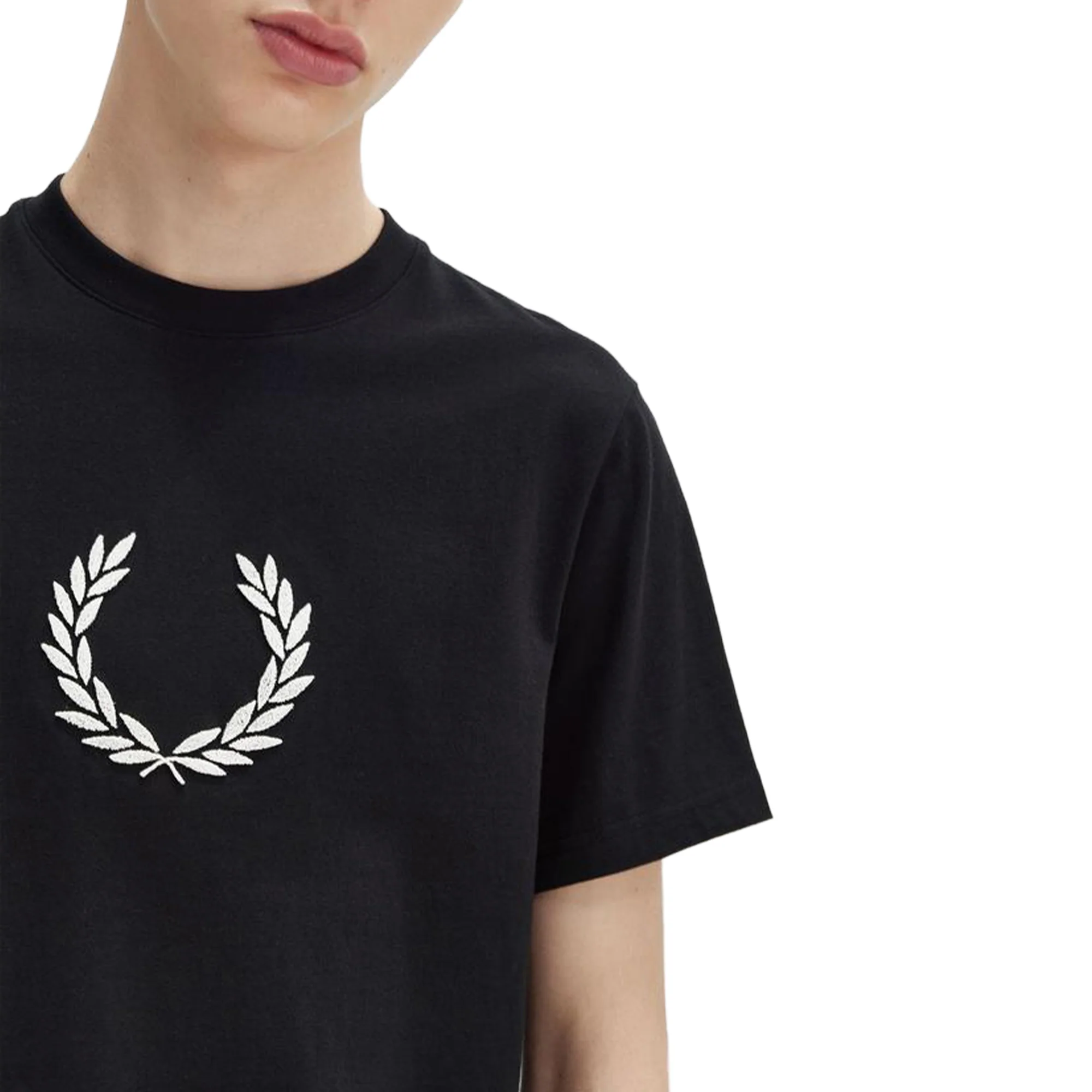 Fred Perry Textured Laurel Wreath T-Shirt Black - Image 2