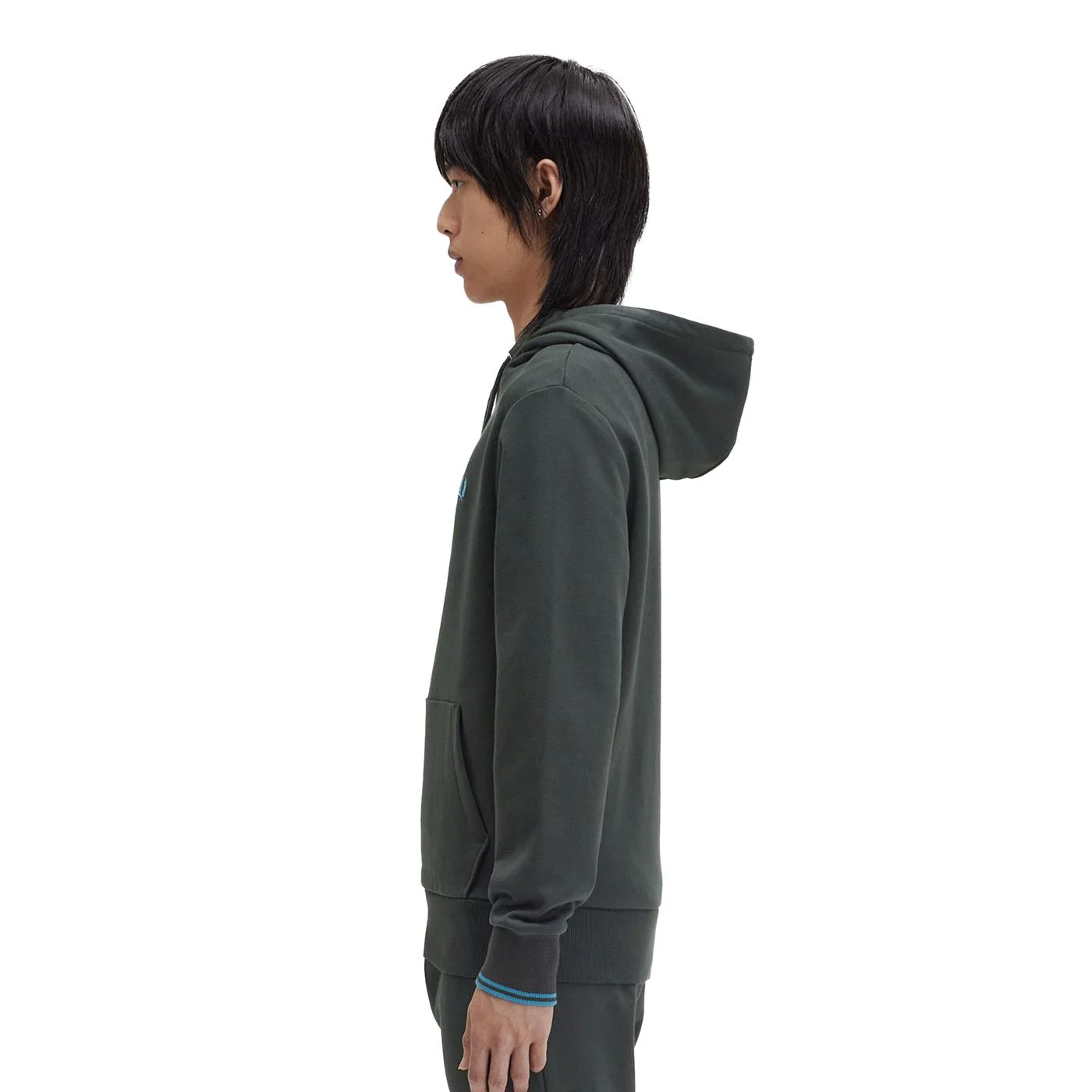 Fred Perry Tipped Hooded Sweatshirt Night Green/Ocean - Image 2