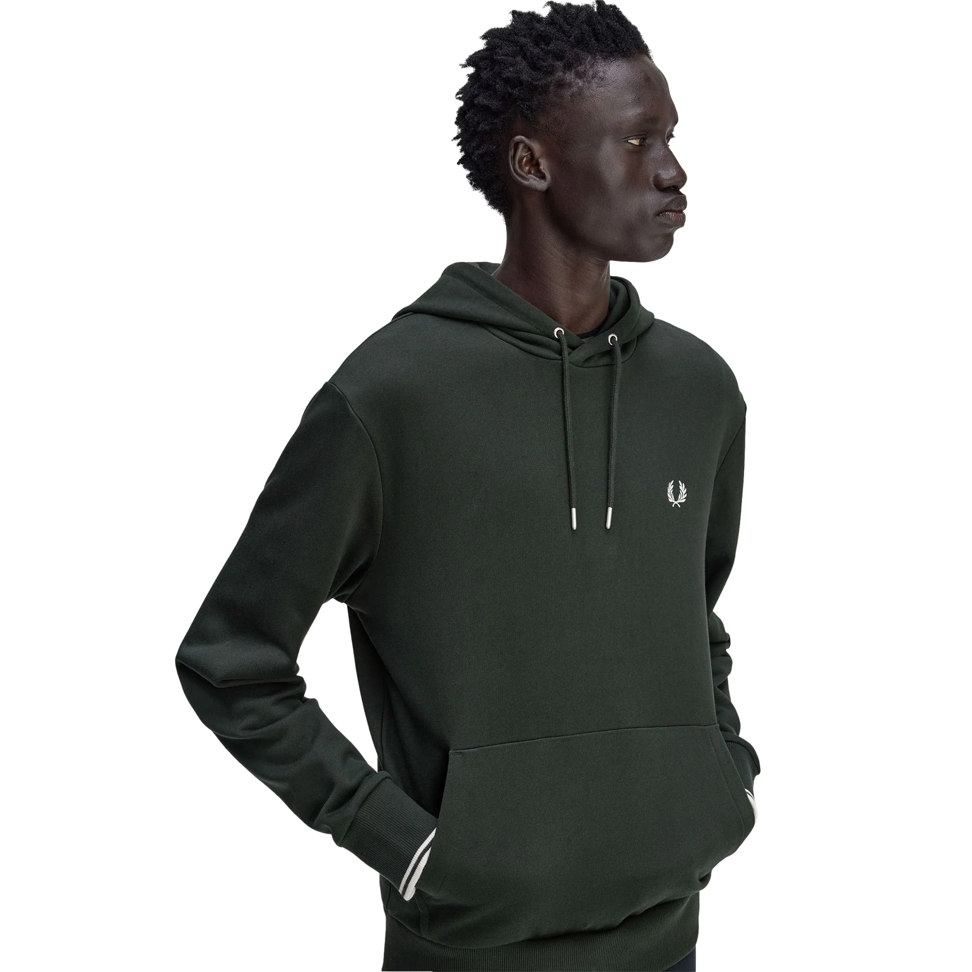 Fred Perry Tipped Hooded Sweatshirt Night Green/Snow White - Image 2