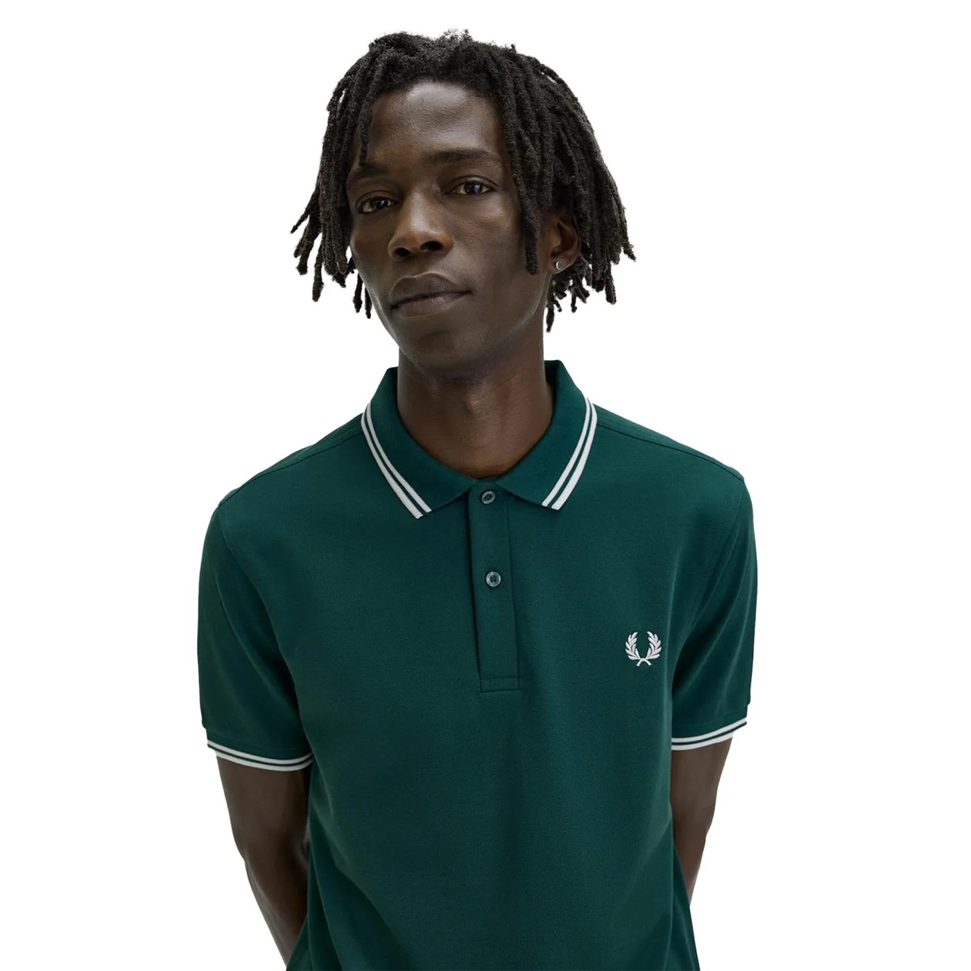 Fred Perry Twin Tipped Polo Shirt Ivy Green/Snow White/White - Image 3