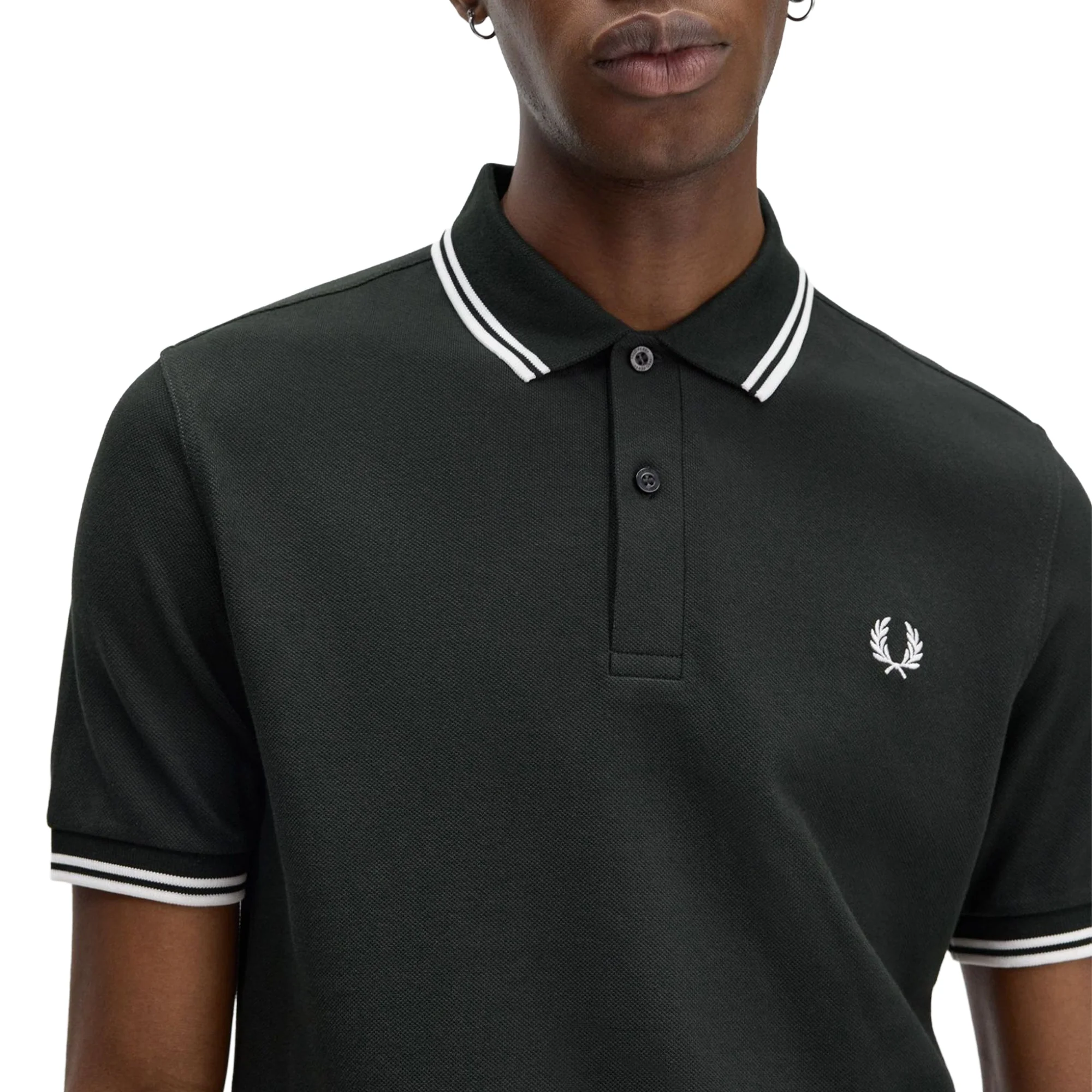 Fred Perry Twin Tipped Polo Shirt Night Green/Snow White - Image 2