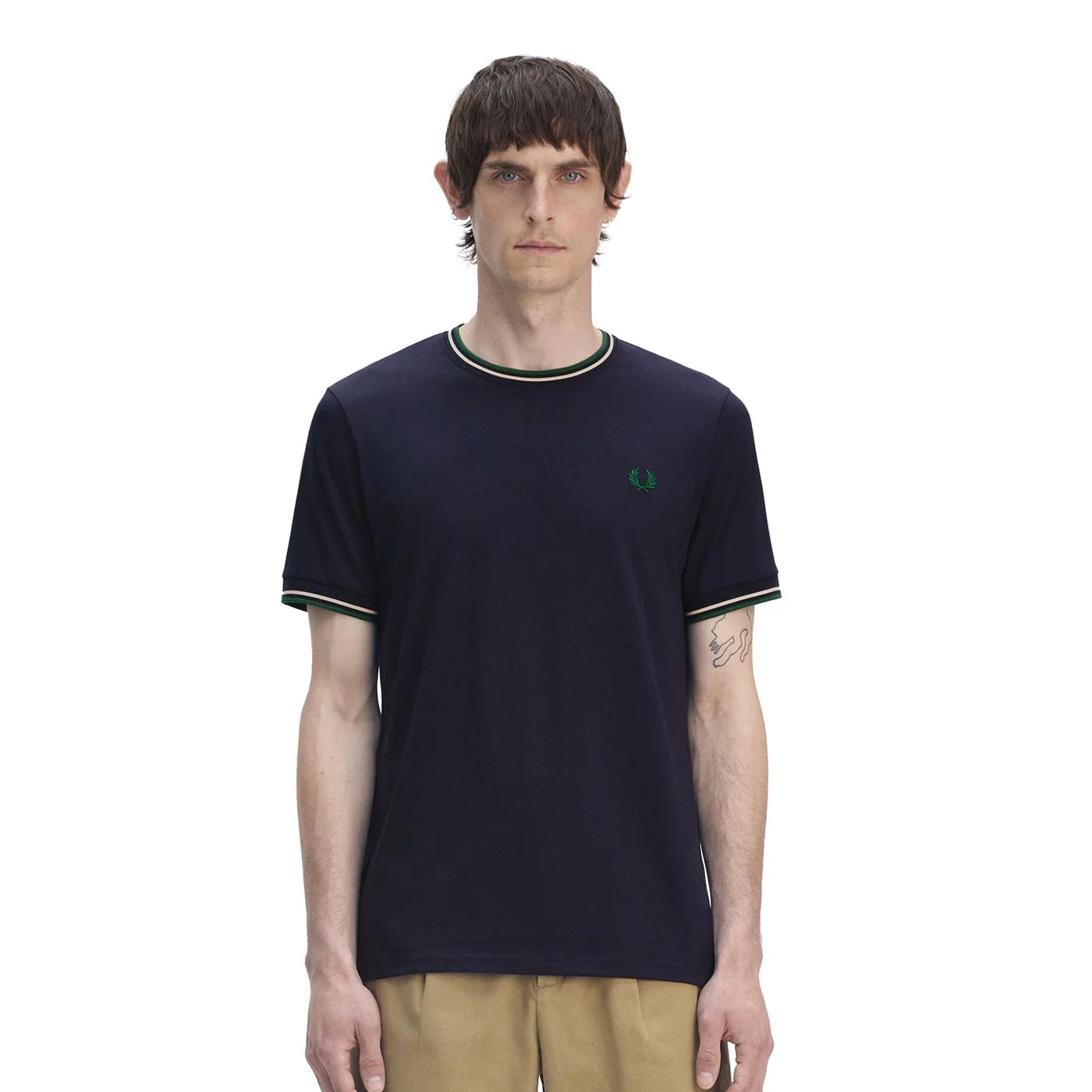 Fred Perry Twin Tipped T-Shirt Dark Carbon/Light Ecru/Green