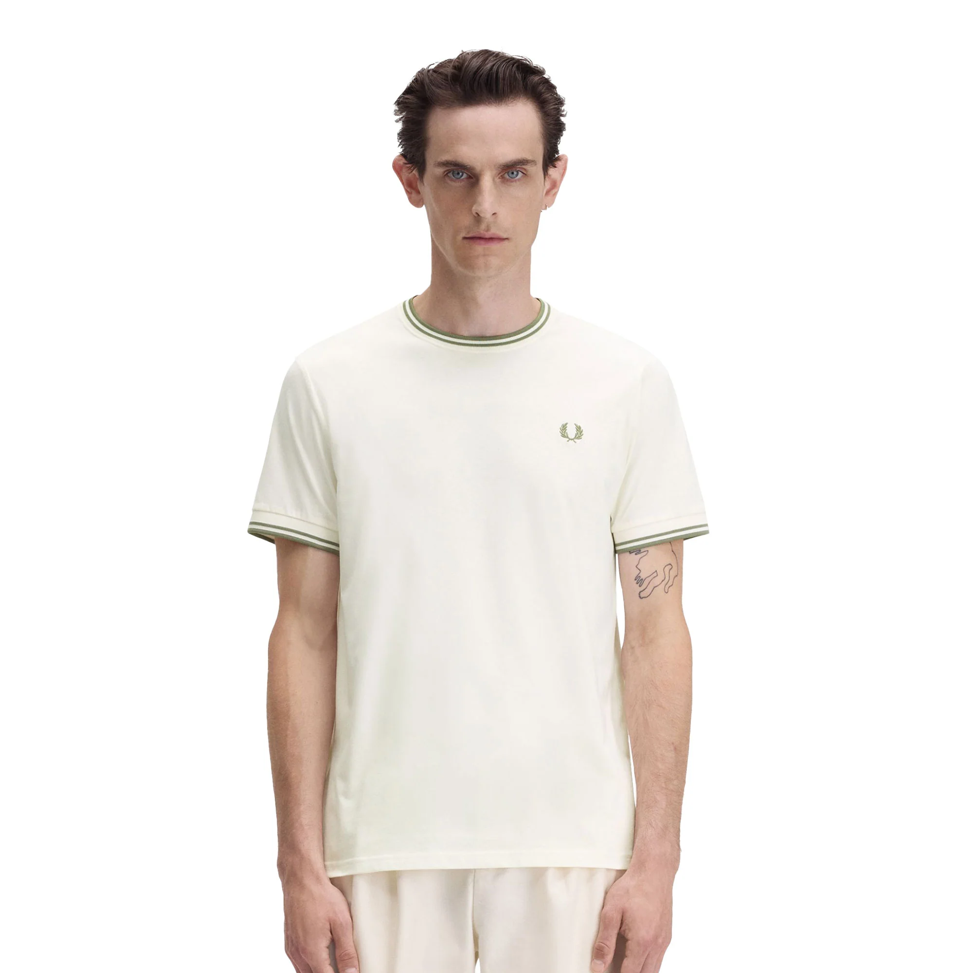 Fred Perry Twin Tipped T-Shirt Light Ecru/Olive Mint