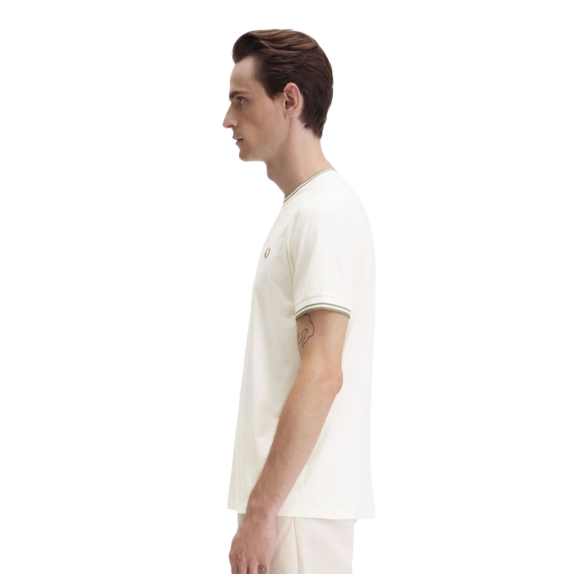 Fred Perry Twin Tipped T-Shirt Light Ecru/Olive Mint - Image 2