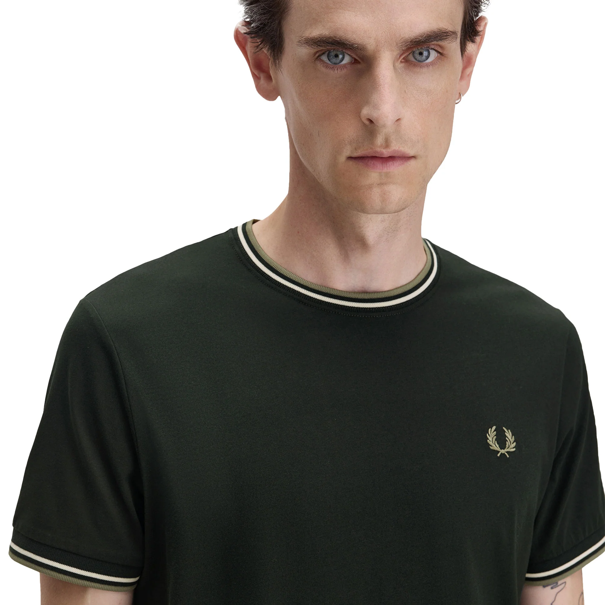 Fred Perry Twin Tipped T-Shirt Night Green/Light Ecru/Olive - Image 3