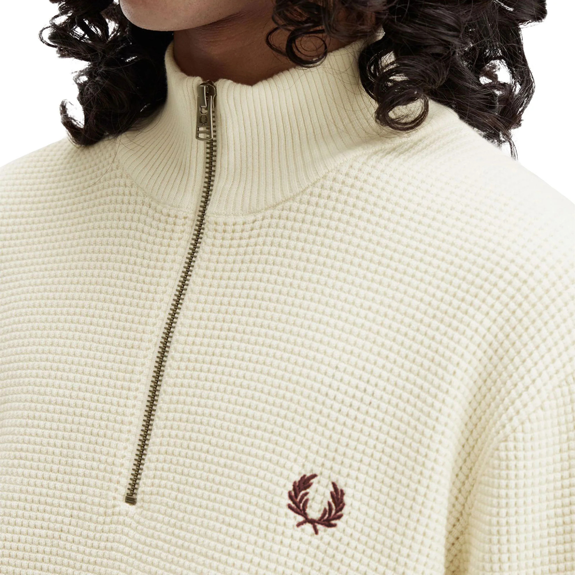Fred Perry Waffle Stitch Half Zip Jumper Ecru - Image 3