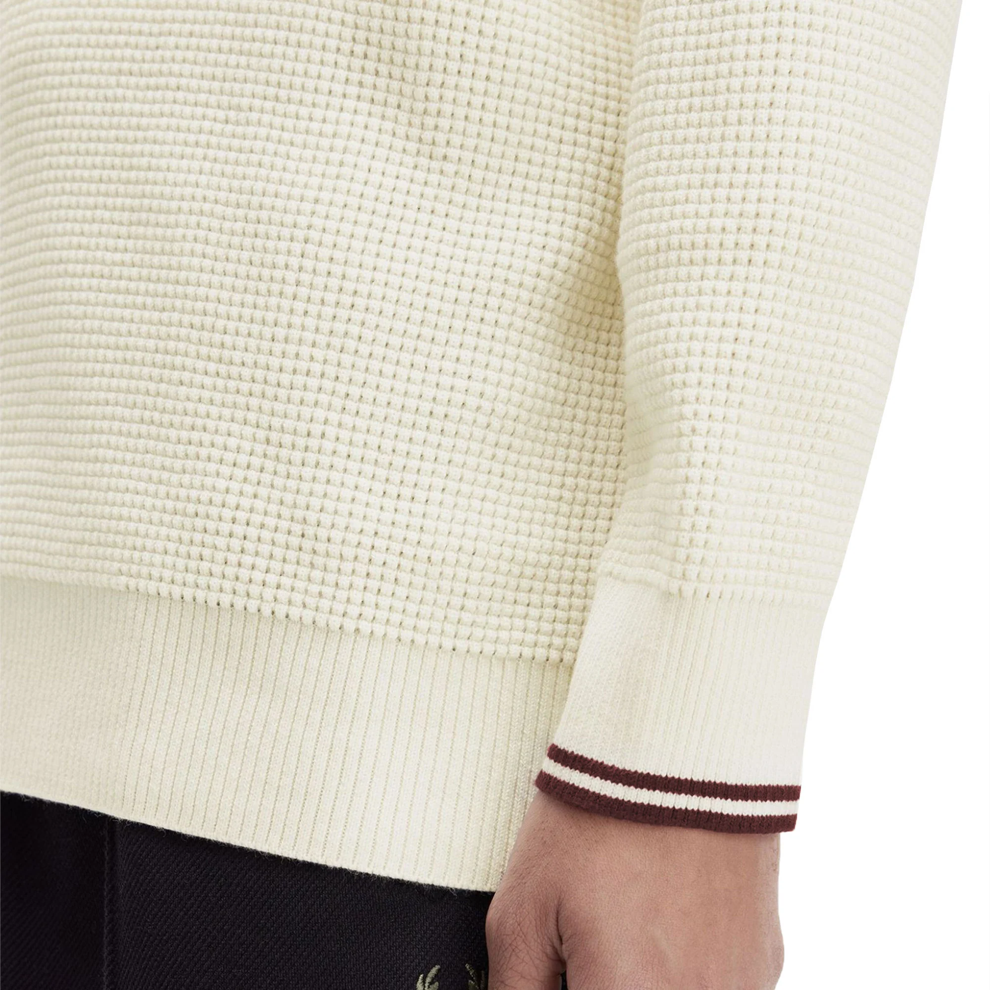Fred Perry Waffle Stitch Half Zip Jumper Ecru - Image 4