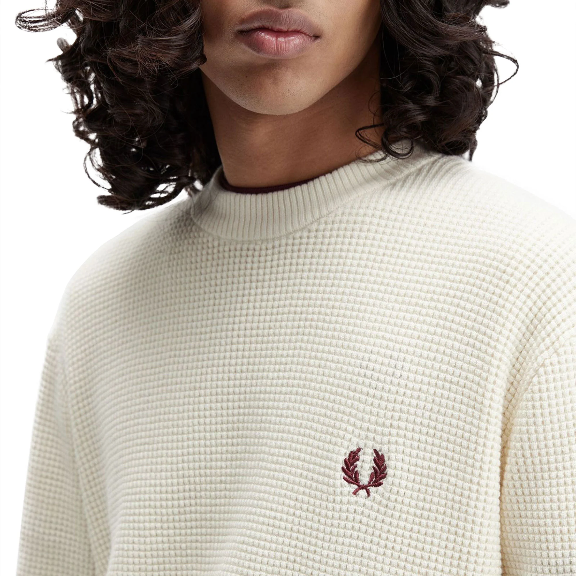 Fred Perry Waffle Stitch Jumper Ecru - Image 2