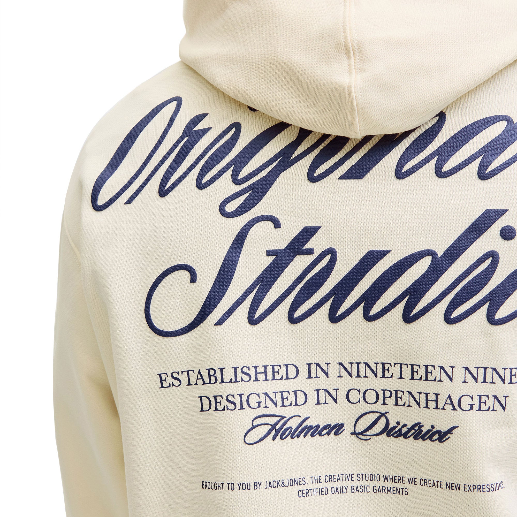 Jack & Jones Norrebro Typo Back Sweat Hood Antique White - Image 3