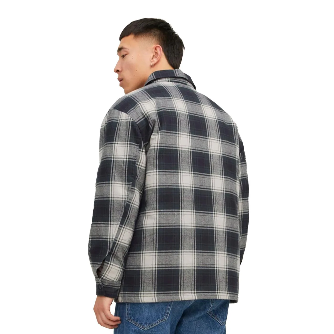 Jack & Jones Silver Check Quilted Overshirt LS Dark Navy - Image 2