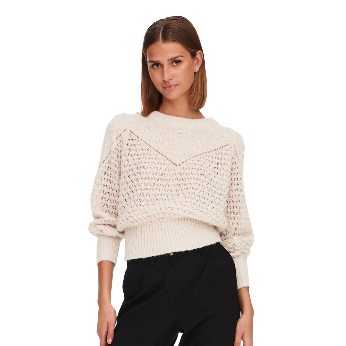 JDY Sigrid Life L/S Yoke Structure PO Knit Cement