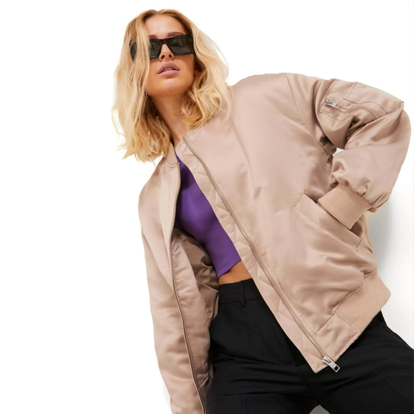 JJXX Madison Satin Bomber Jacket Incense - Image 2