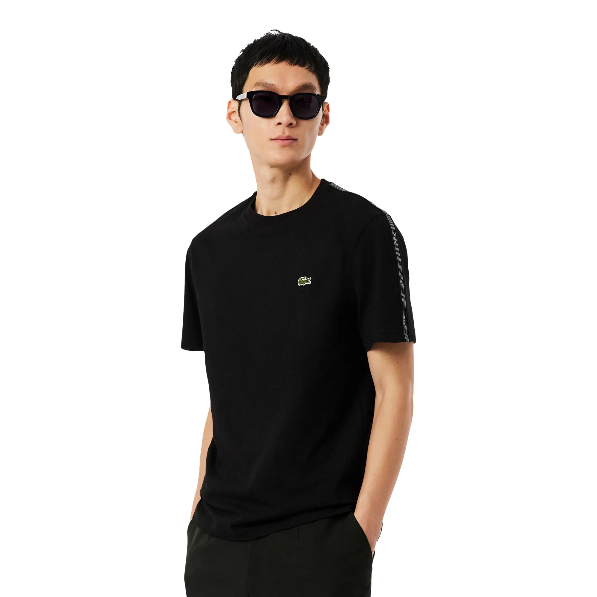 Lacoste Branded Stripe Band T-Shirt Black