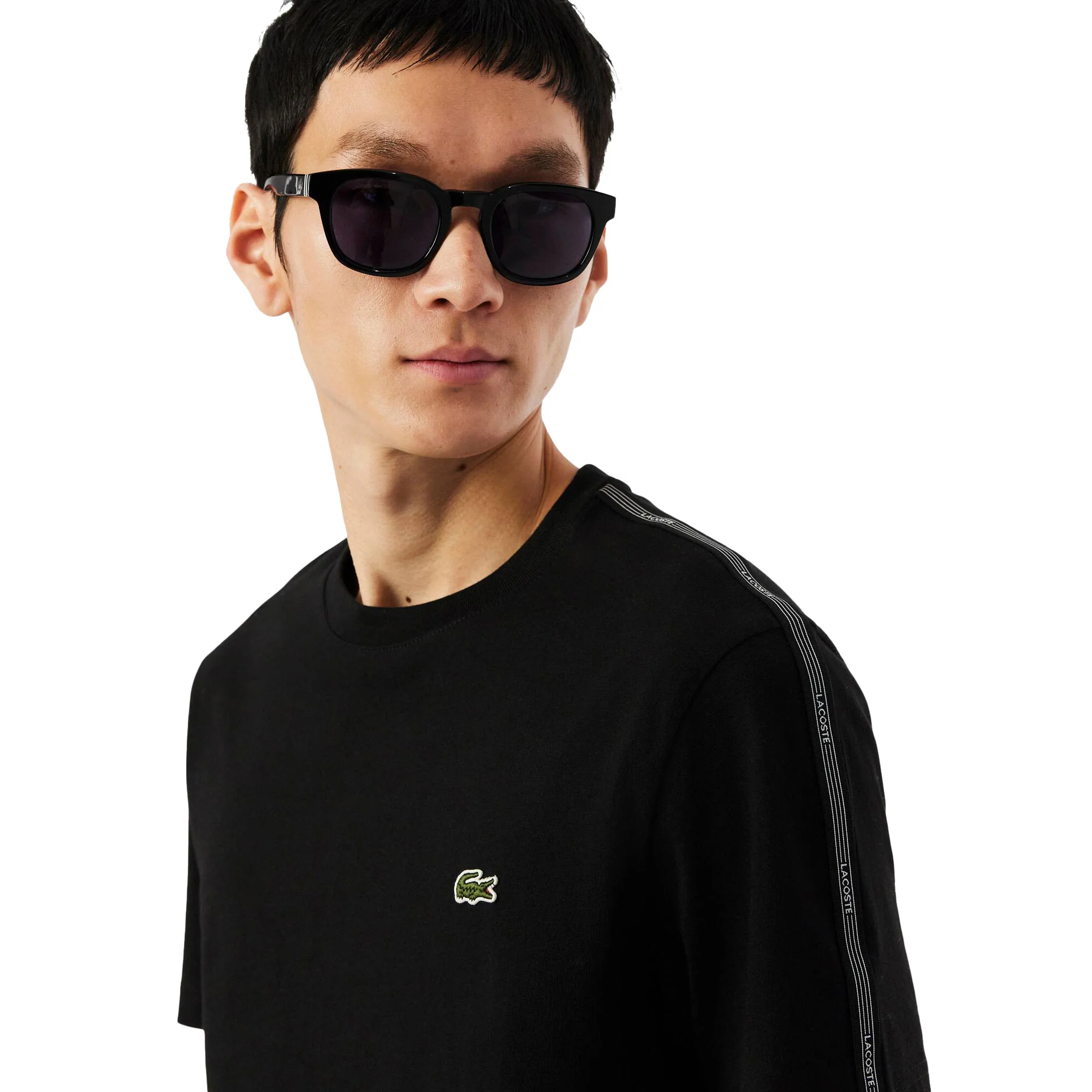 Lacoste Branded Stripe Band T-Shirt Black - Image 3