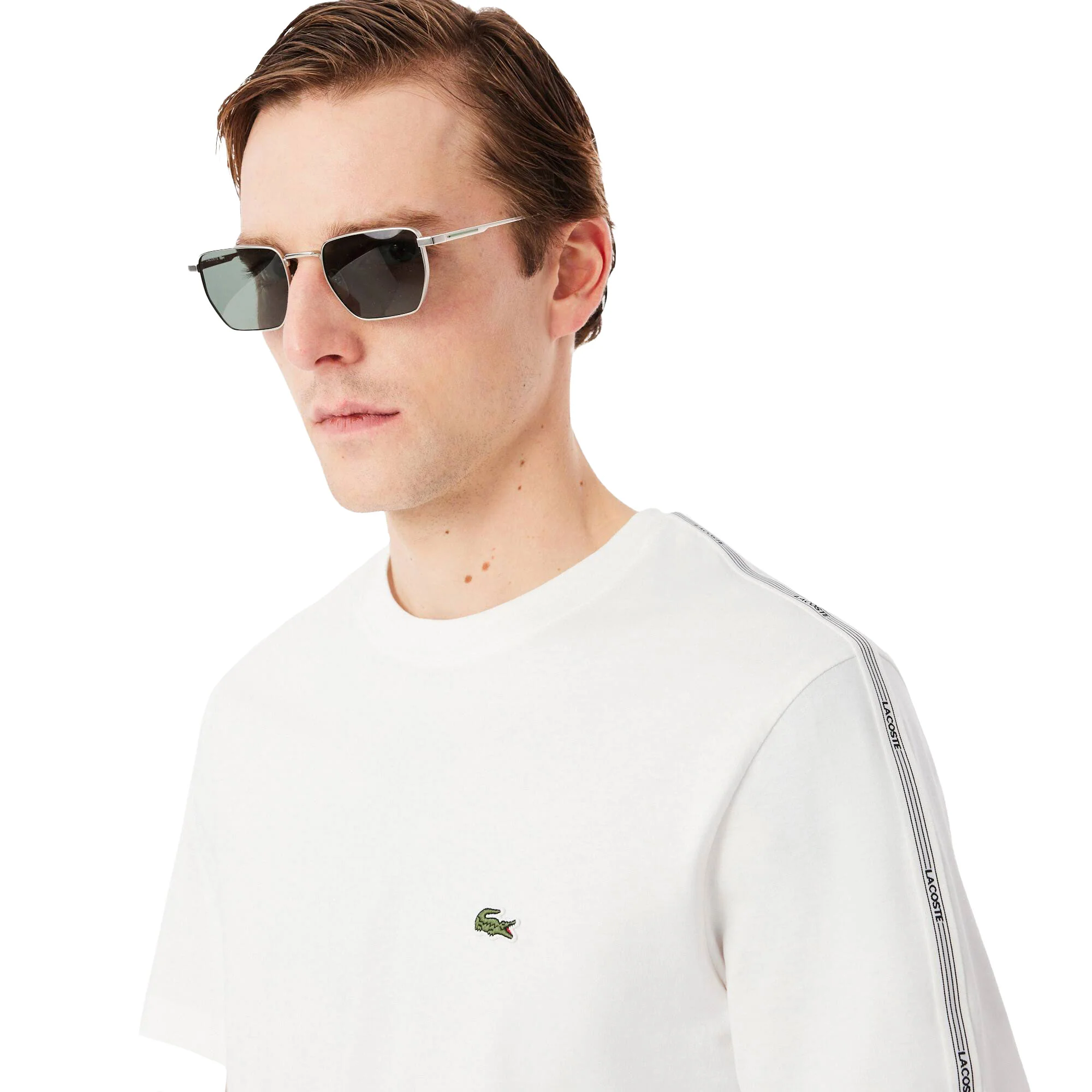 Lacoste Branded Stripe Band T-Shirt Farine - Image 3