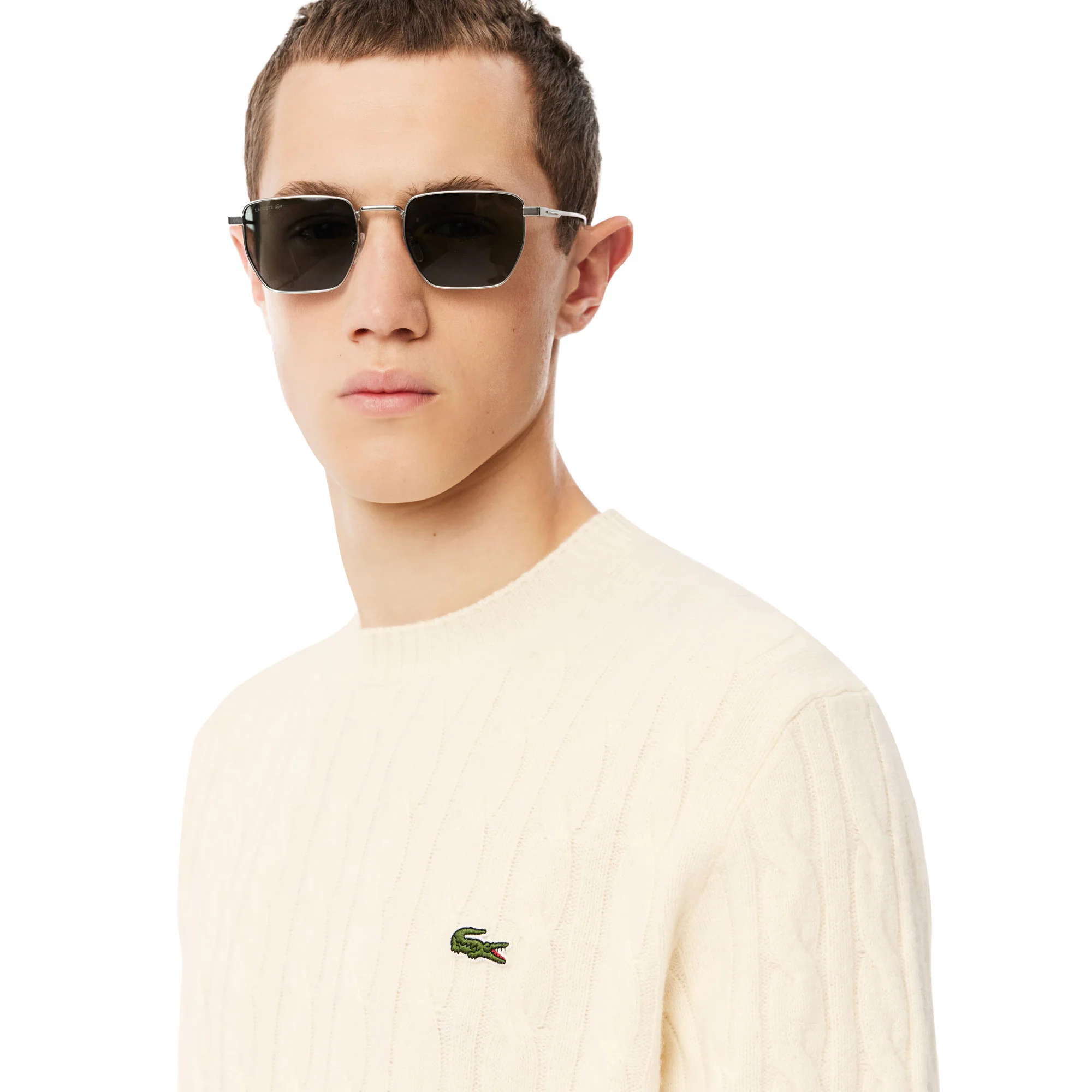 Lacoste Cable Knit Carded Wool Crew Neck Sweater Laponie - Image 3