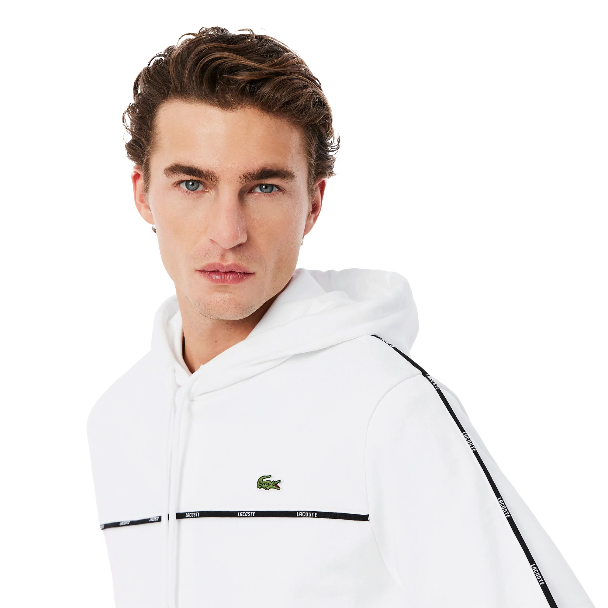 Lacoste Classic Fit Logo Stripe Sweatshirt White - Image 3
