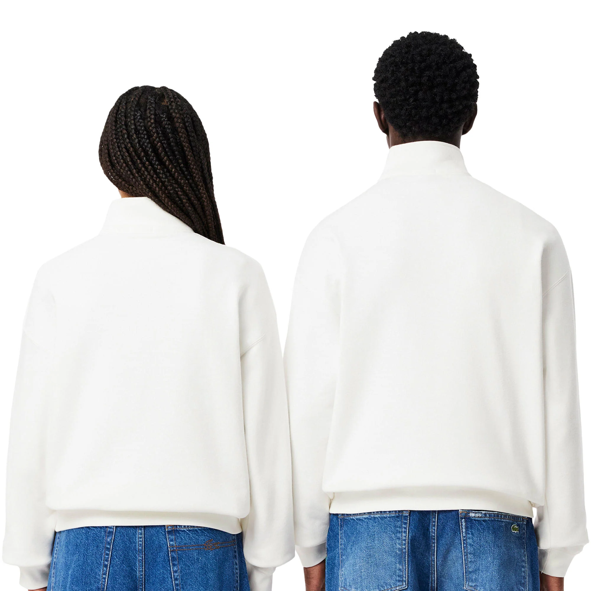 Lacoste Loose Fit Zip Neck Badge Accent Sweatshirt Flour - Image 2