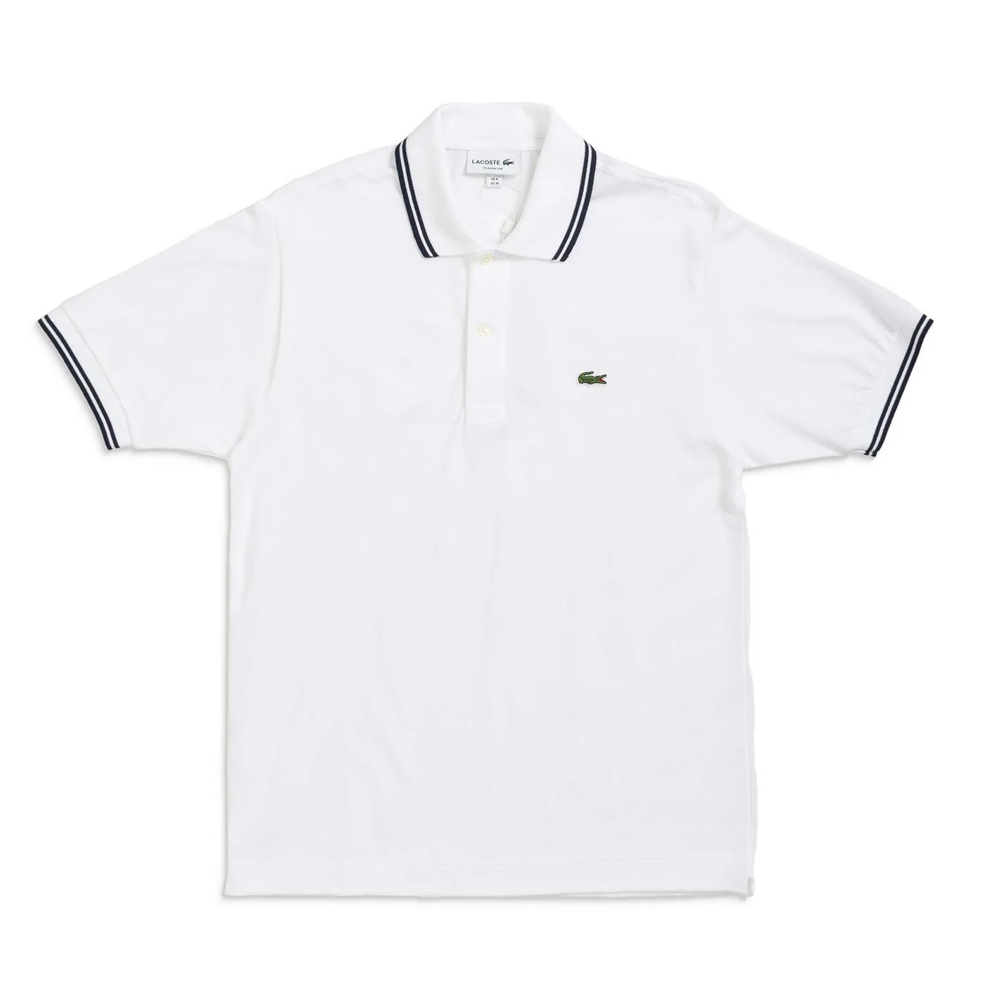 Lacoste Striped Accents Cotton Piqué Polo Shirt White/Navy