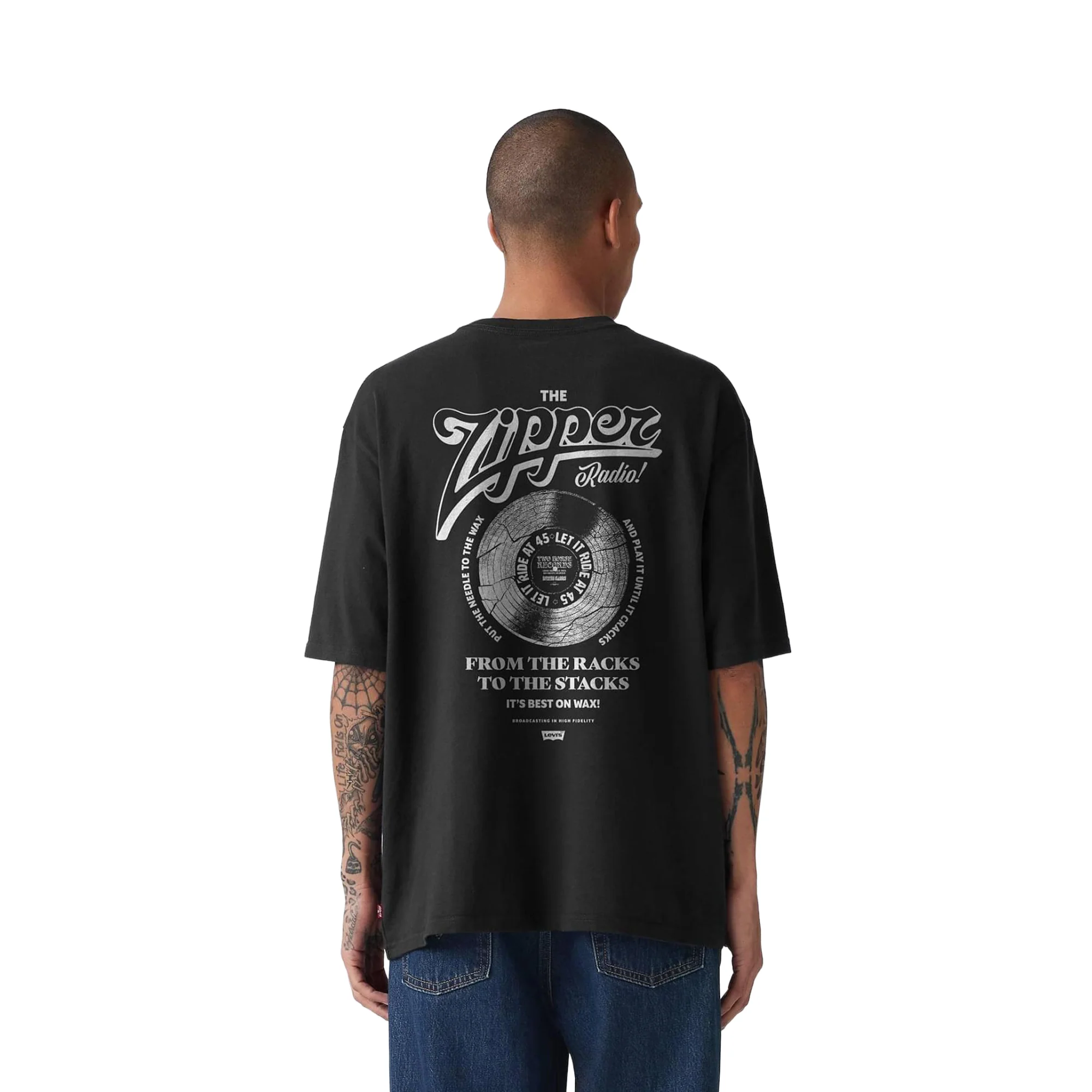 Levis LSE Half Sleeve Tee Zipper Radio Back Print Jet Black
