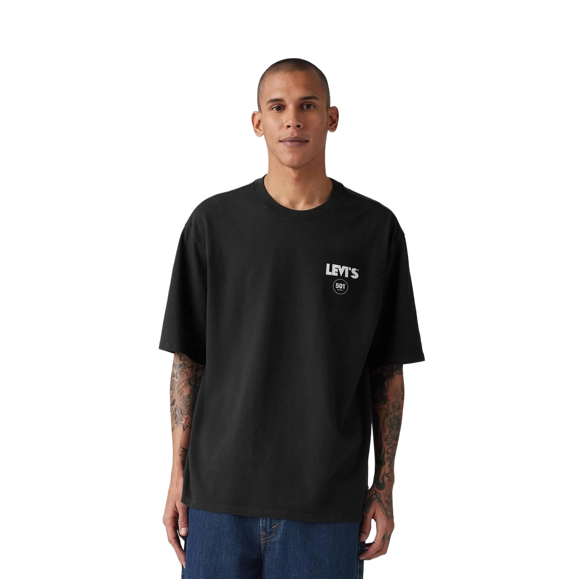 Levis LSE Half Sleeve Tee Zipper Radio Back Print Jet Black - Image 2
