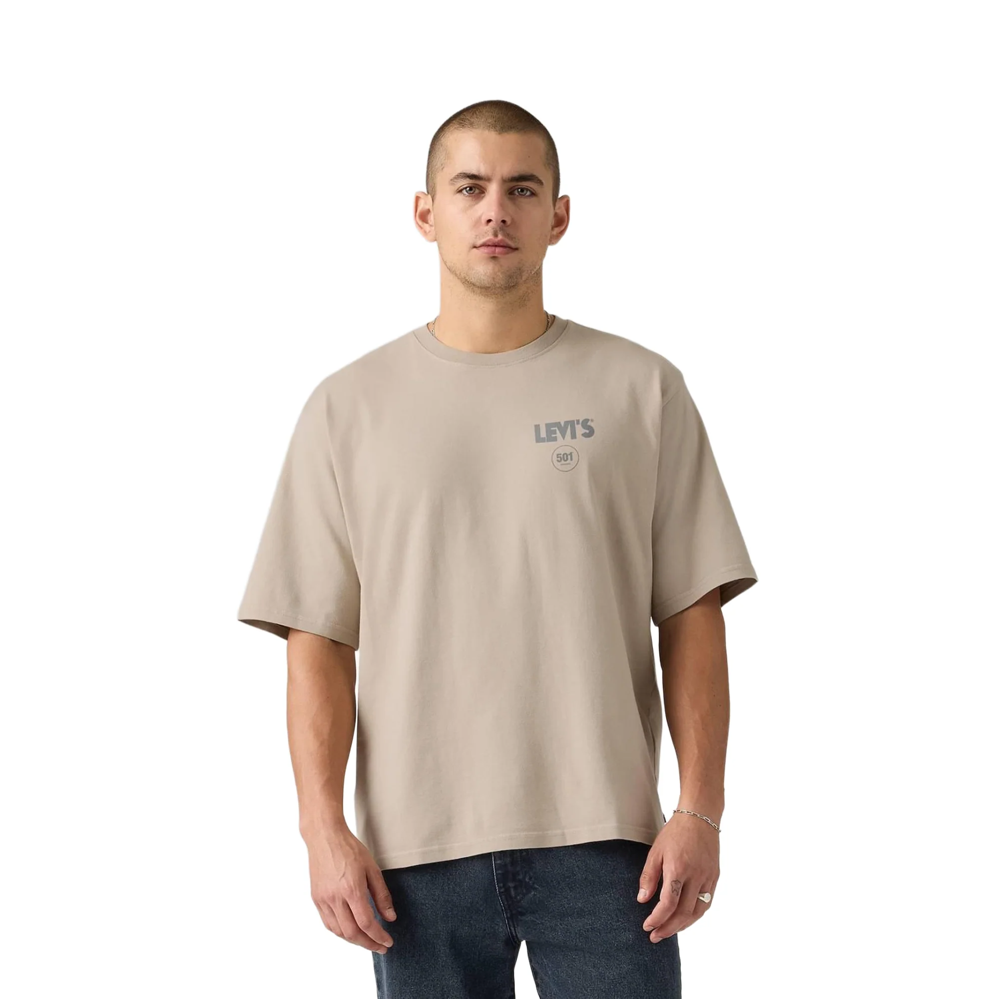 Levis LSE Half Sleeve Tee Zipper Radio Back Print Vtg Khaki - Image 2