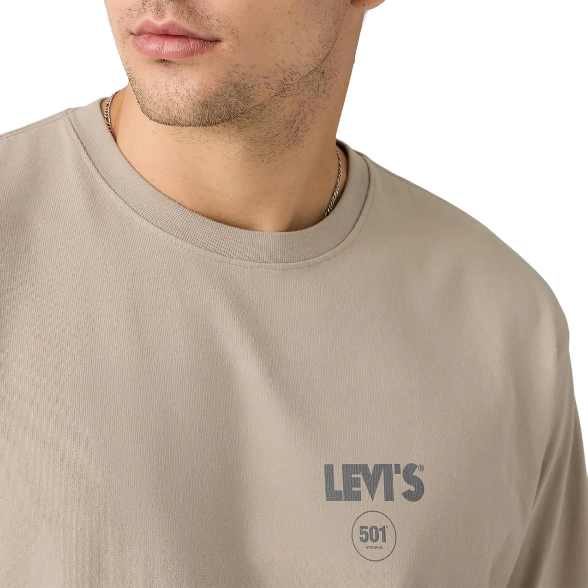Levis LSE Half Sleeve Tee Zipper Radio Back Print Vtg Khaki - Image 3