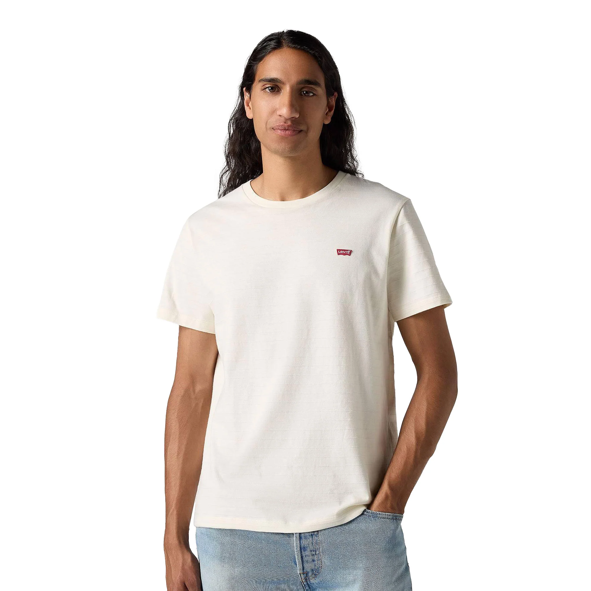 Levis SS Original Housemark Tee Dobby Stripe Bright White