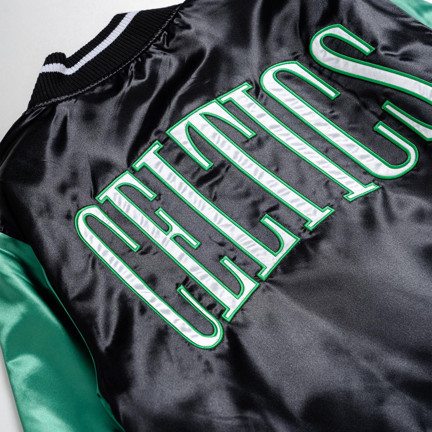 New Era NBA Satin Bomber Jacket Boston Celtics Black/Green - Image 3