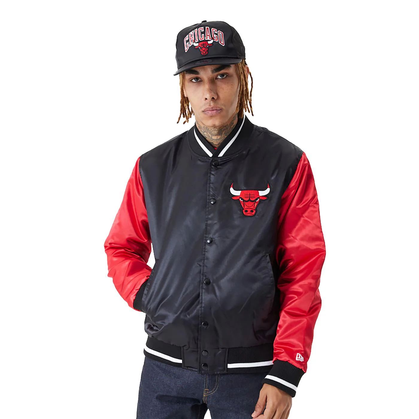 New Era NBA Satin Bomber Jacket Chicago Bulls Black/Red