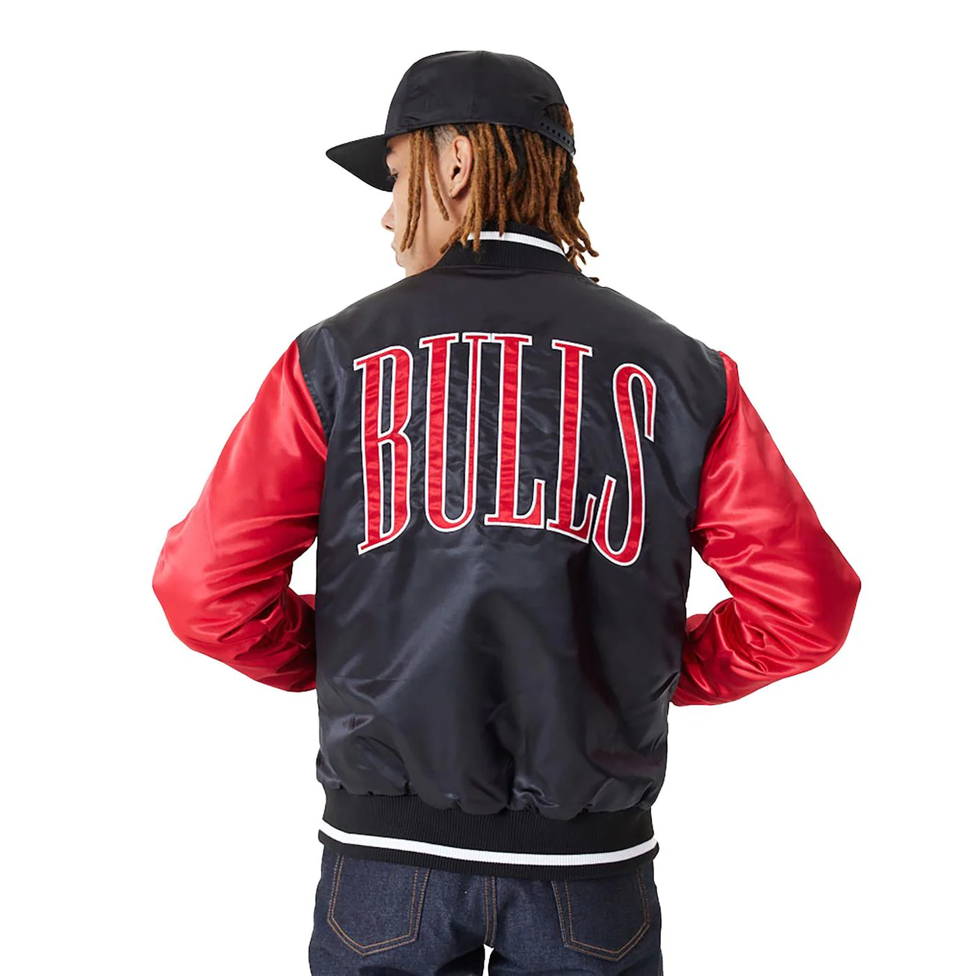 New Era NBA Satin Bomber Jacket Chicago Bulls Black/Red - Image 2