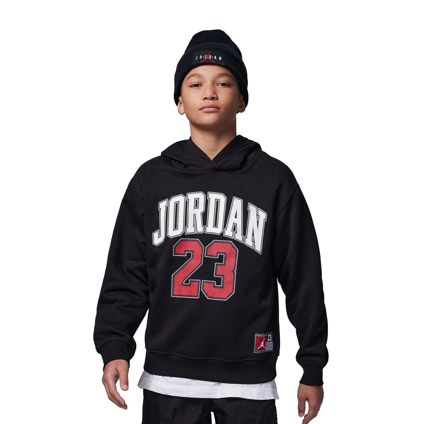Nike Jordan Boys Hbr Fleece PO Hoodie Black/White-Gym Red