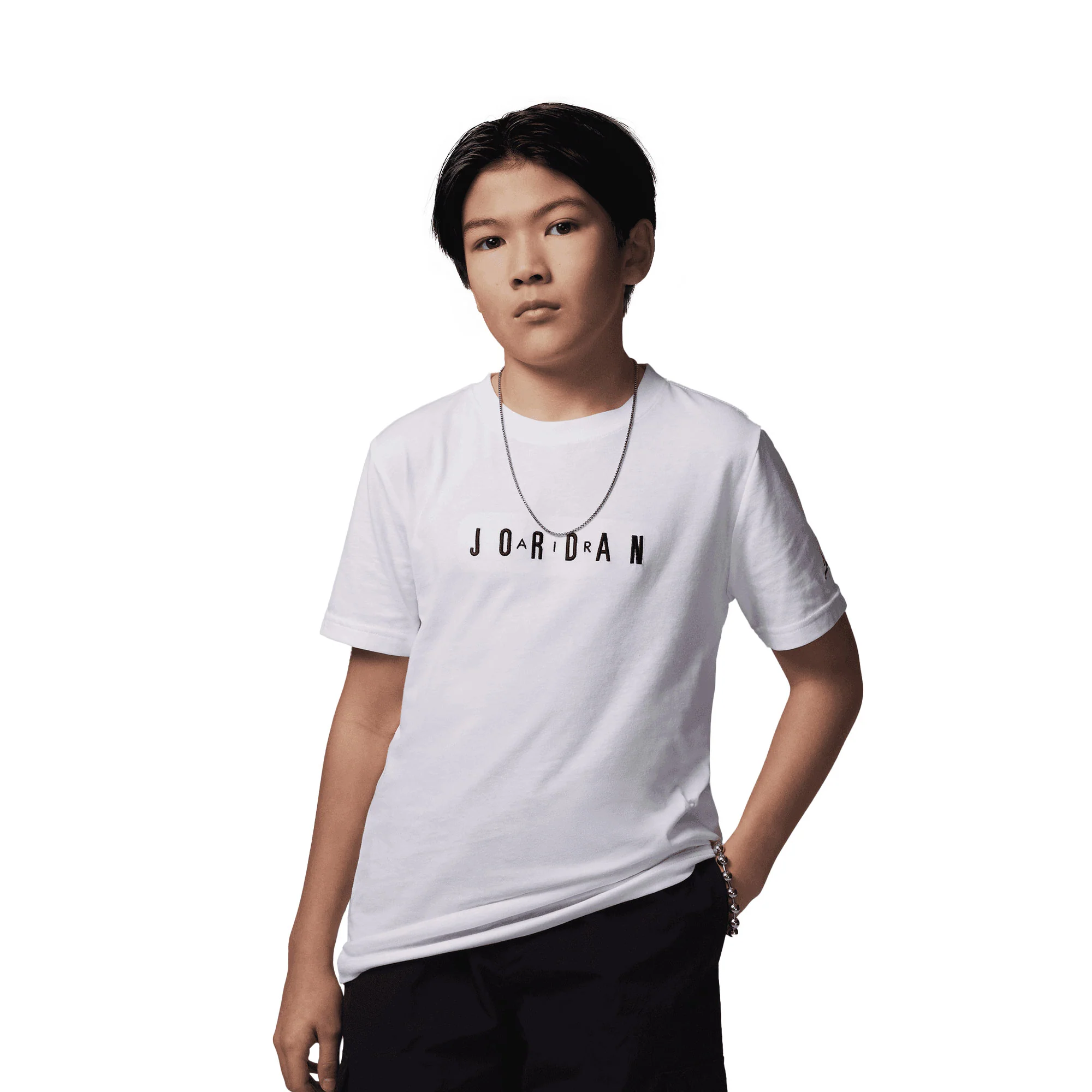 Nike Jordan Boys MJ Wordmark Embroidered Tee White