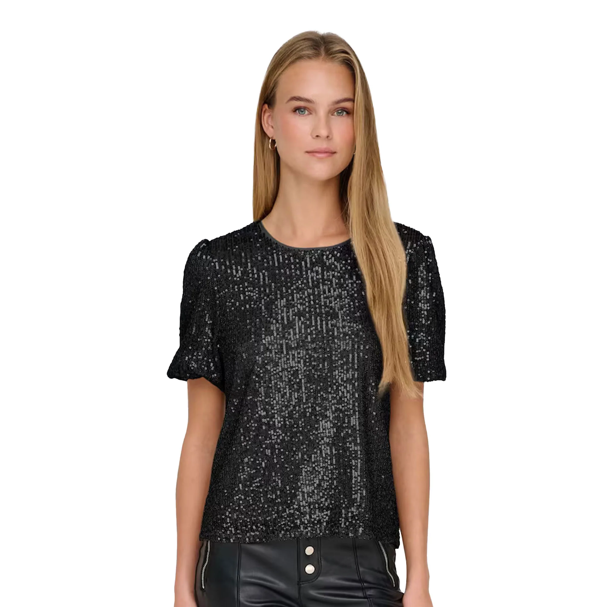 Only Ana S/S Loose Sequins Top Black