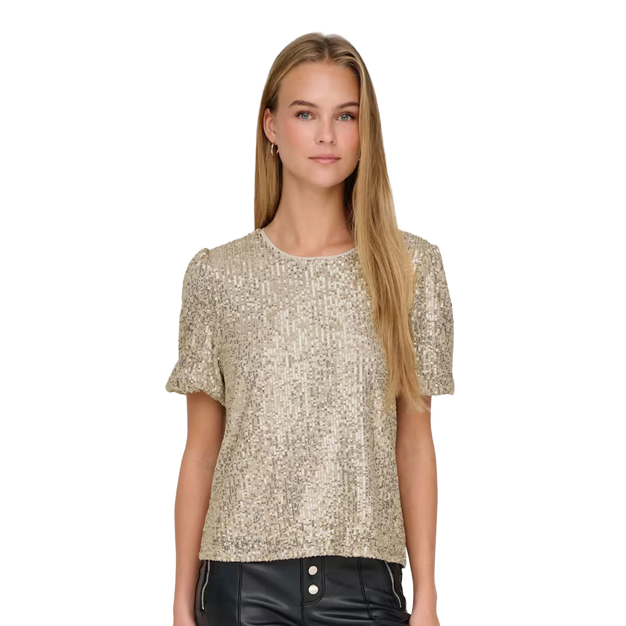 Only Ana S/S Loose Sequins Top Pumice Stone