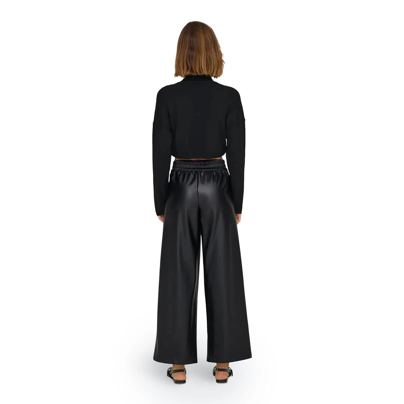 Only Bina Faux Leather Wide Pant BF Black - Image 2