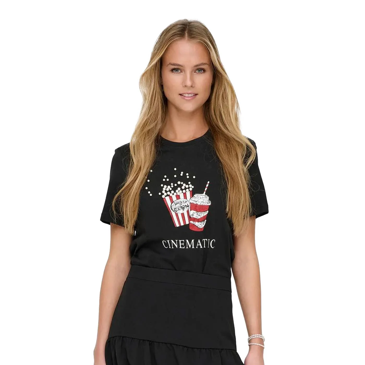 Only Burst Life Reg S/S Popcorn Top Black