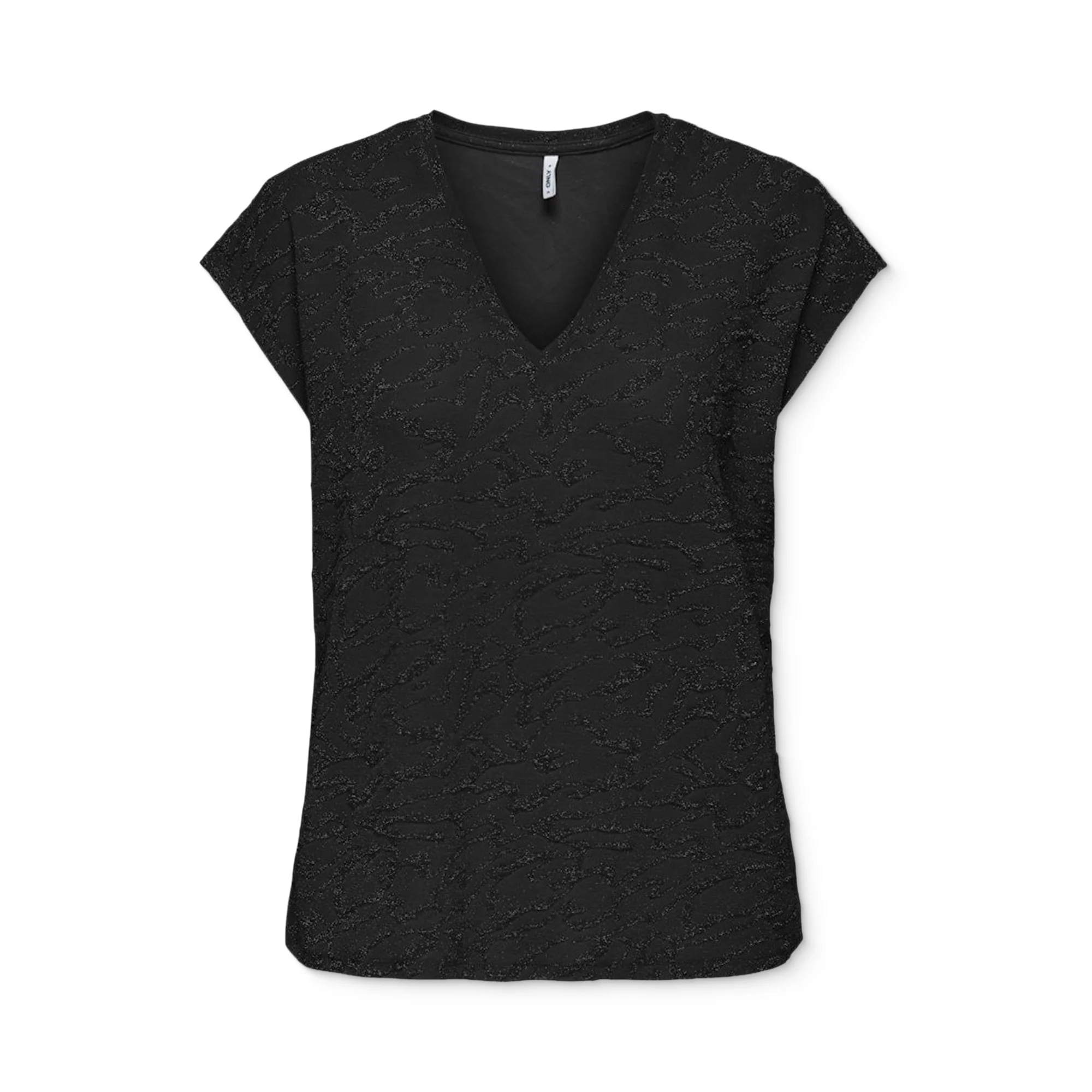Only Carol S/S V-Neck Glitter Top Black/Zebra
