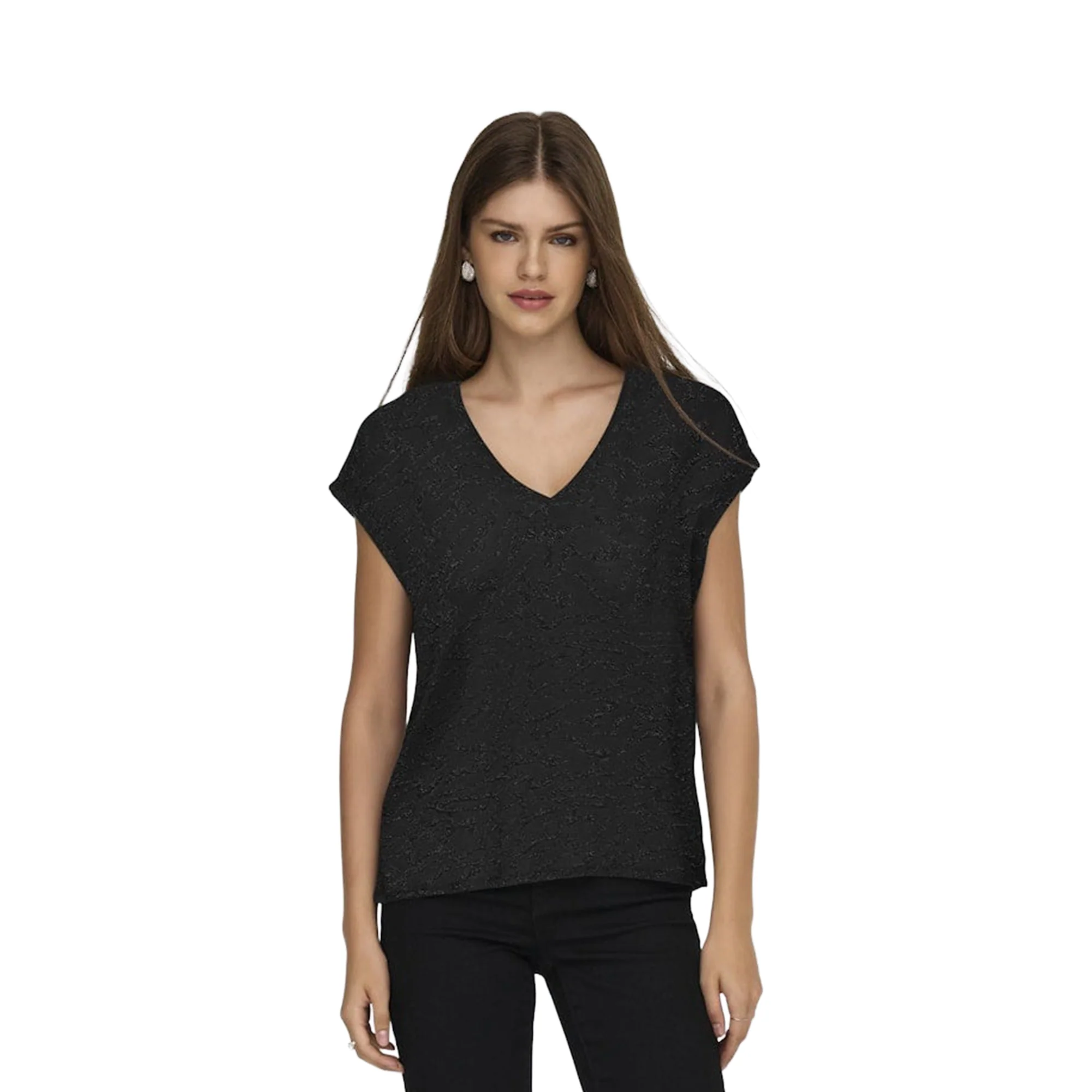 Only Carol S/S V-Neck Glitter Top Black/Zebra - Image 3