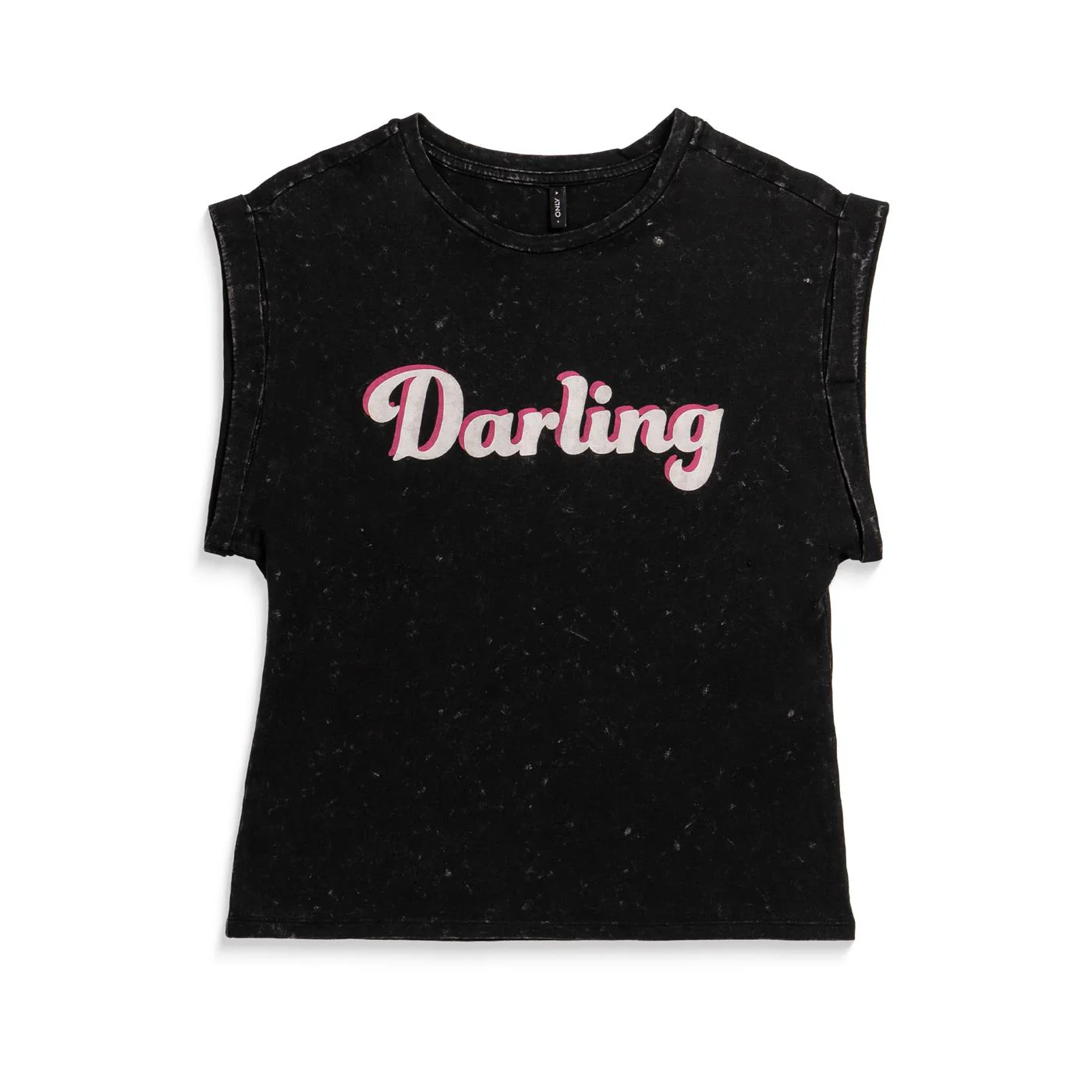 Only Dahlia S/S Text Fold-Up Top Black W. Darling Print