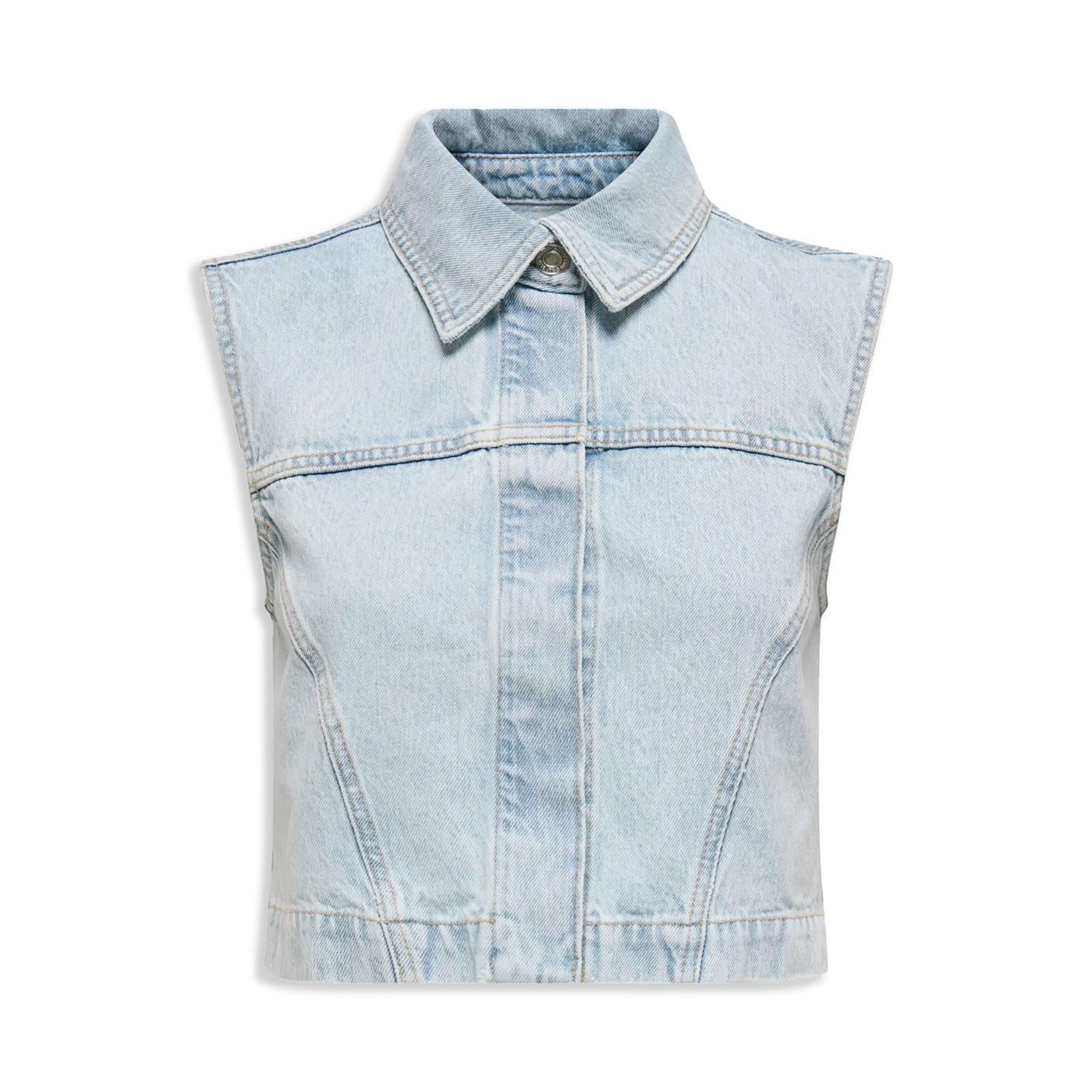 Only Elizabeth Denim Bleach Waistcoat Light Blue Bleached