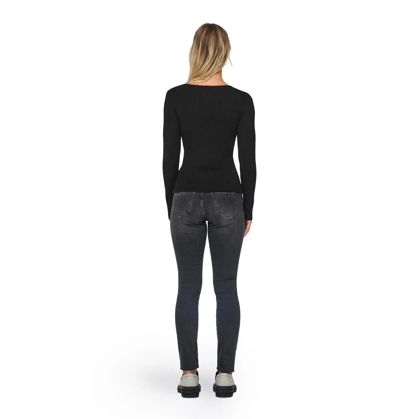 Only Emma LS V-Neck Pearl Knit Black - Image 2