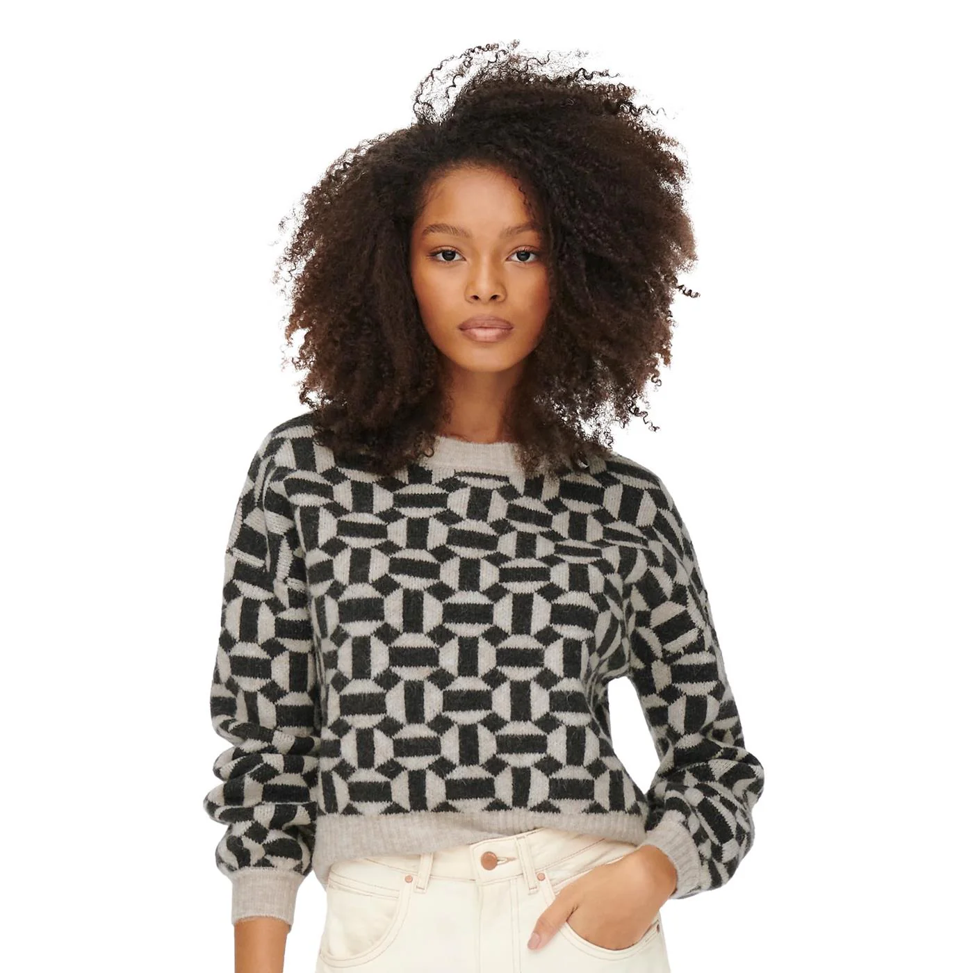Only Geo Life L/S Pullover Knit Oatmeal
