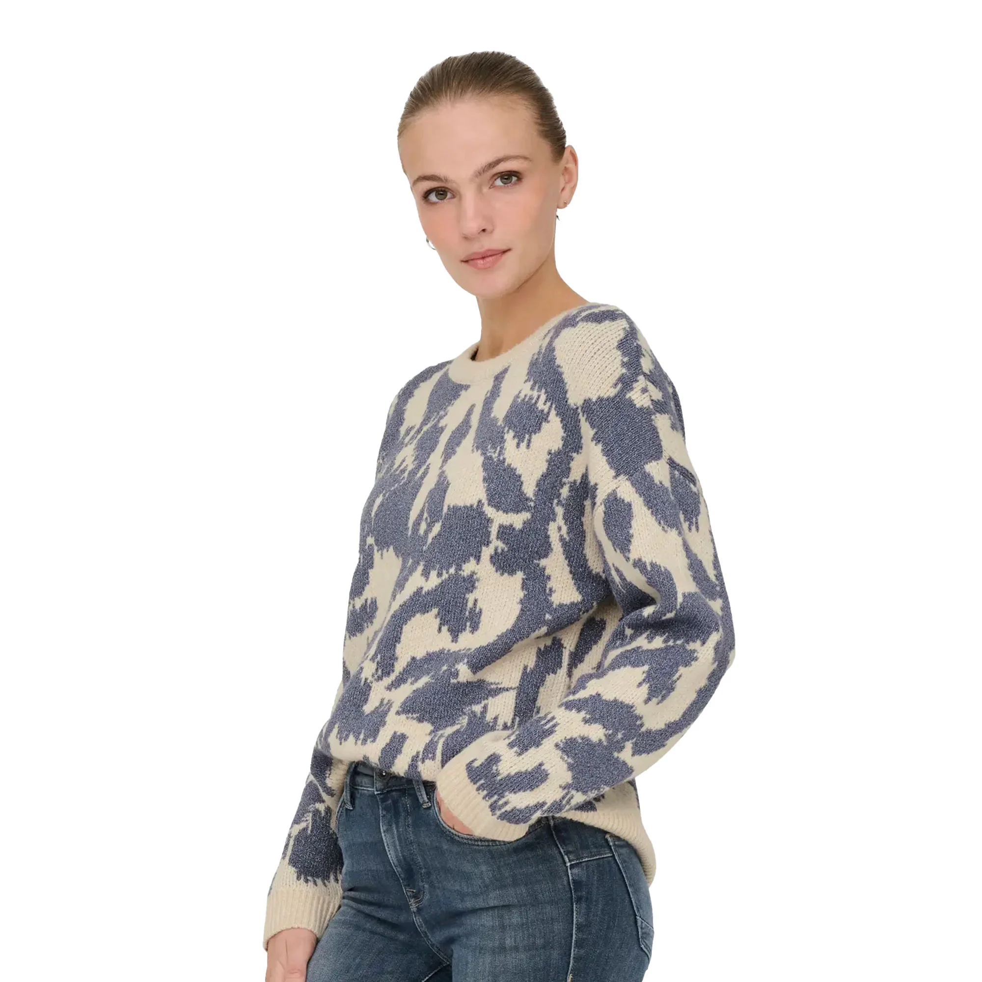 Only Gigi LS Glitter O-Neck Knit Birch/Vintage Indigo