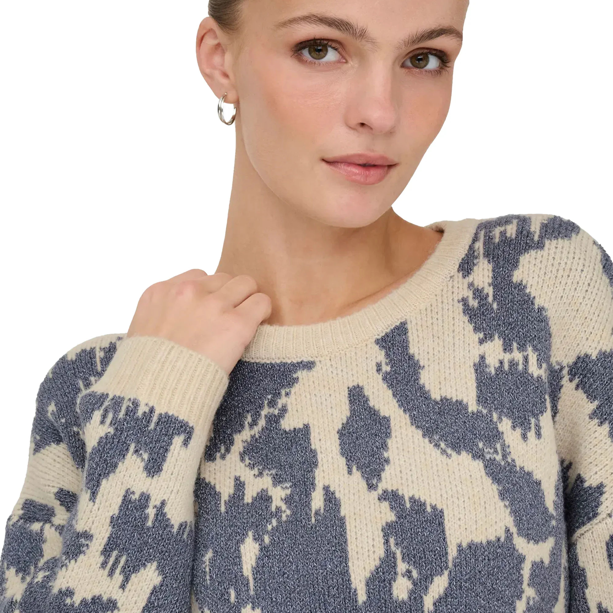 Only Gigi LS Glitter O-Neck Knit Birch/Vintage Indigo - Image 3